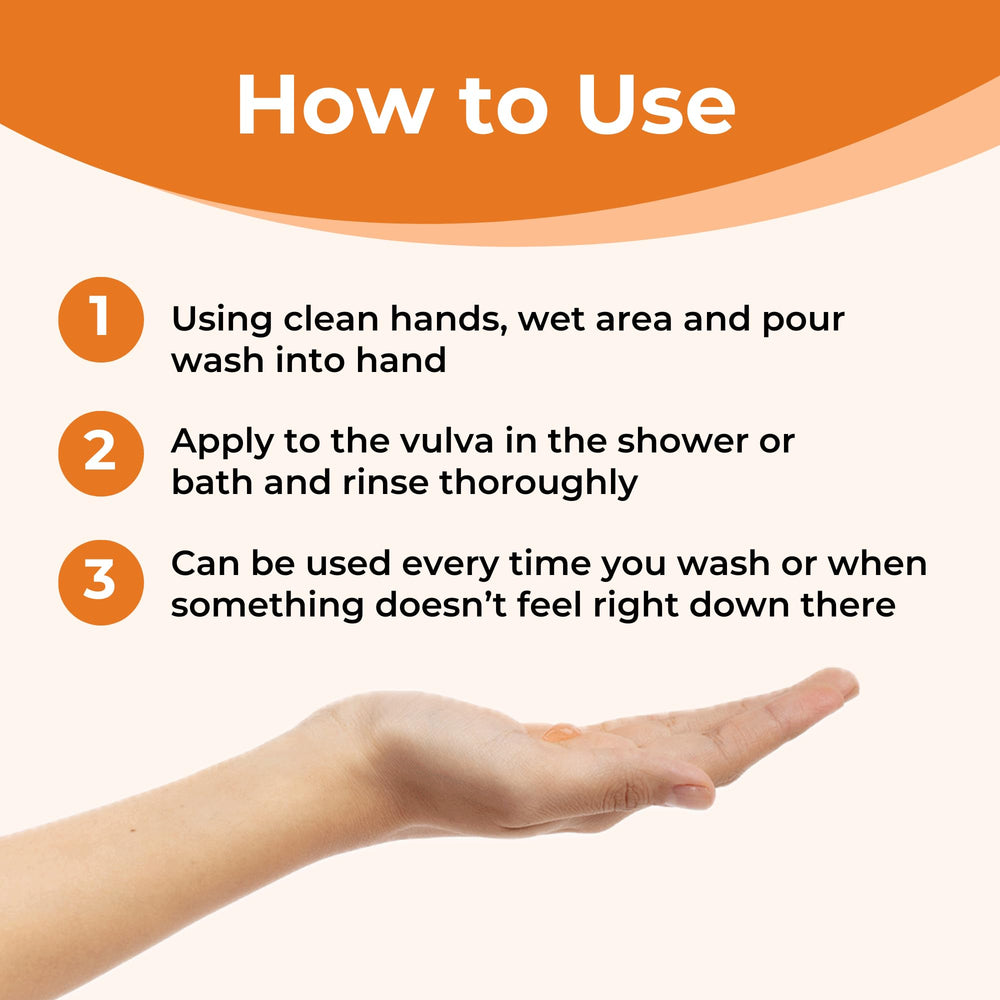 FemiClear soothing daily feminine wash label highlights safe ingredients and pH balance focus