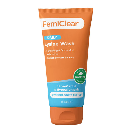 FemiClear Ultra-Gentle wash bottle pouring for daily cleansing.