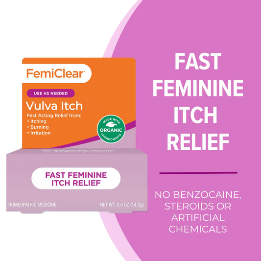 FemiClear Vaginal Ointment tube closeup highlighting portable external comfort.