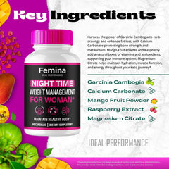 Nutrition facts panel for Femina Nighttime Capsules