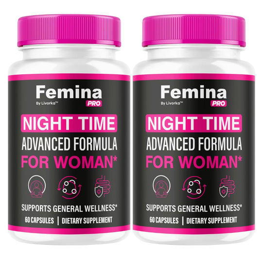FeminaPro Nighttime Advanced Formula bottle and packaging