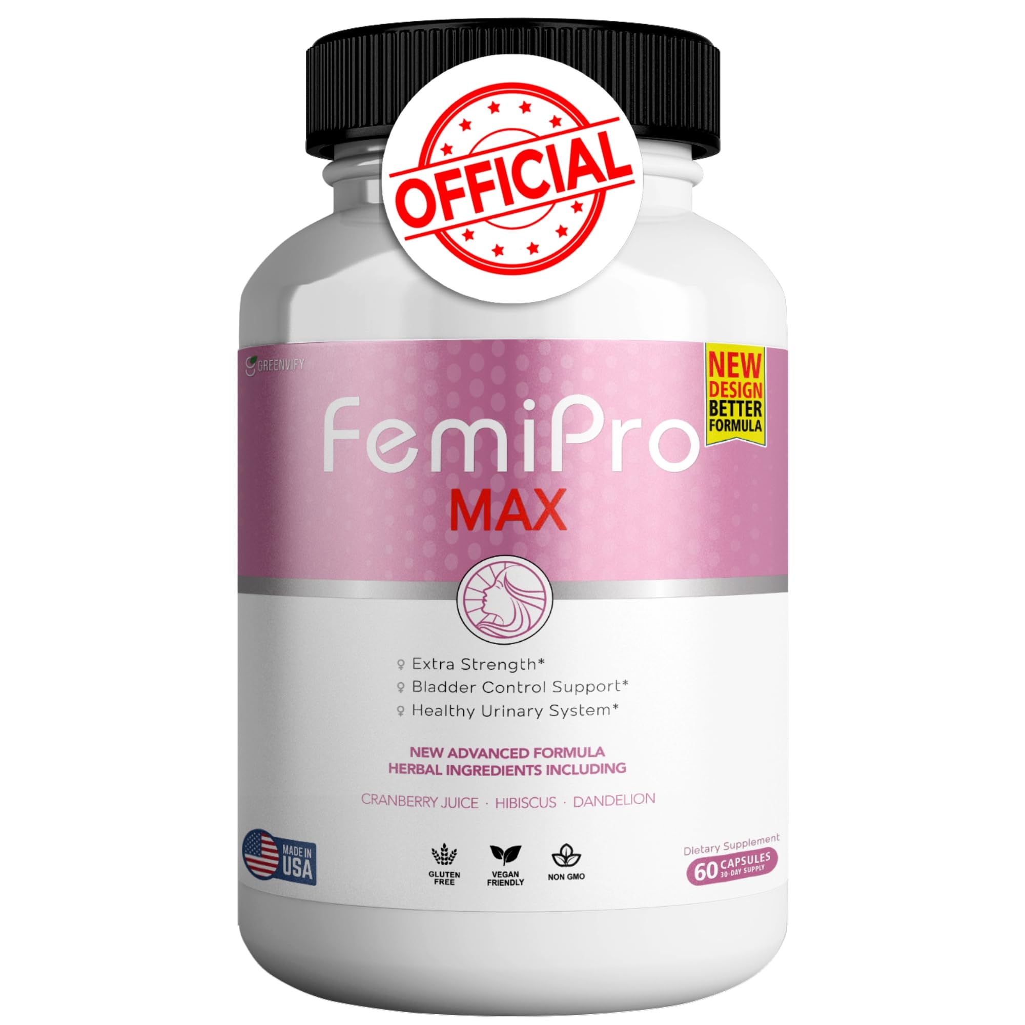 FemiPro MAX Urinary Support bottle on white background