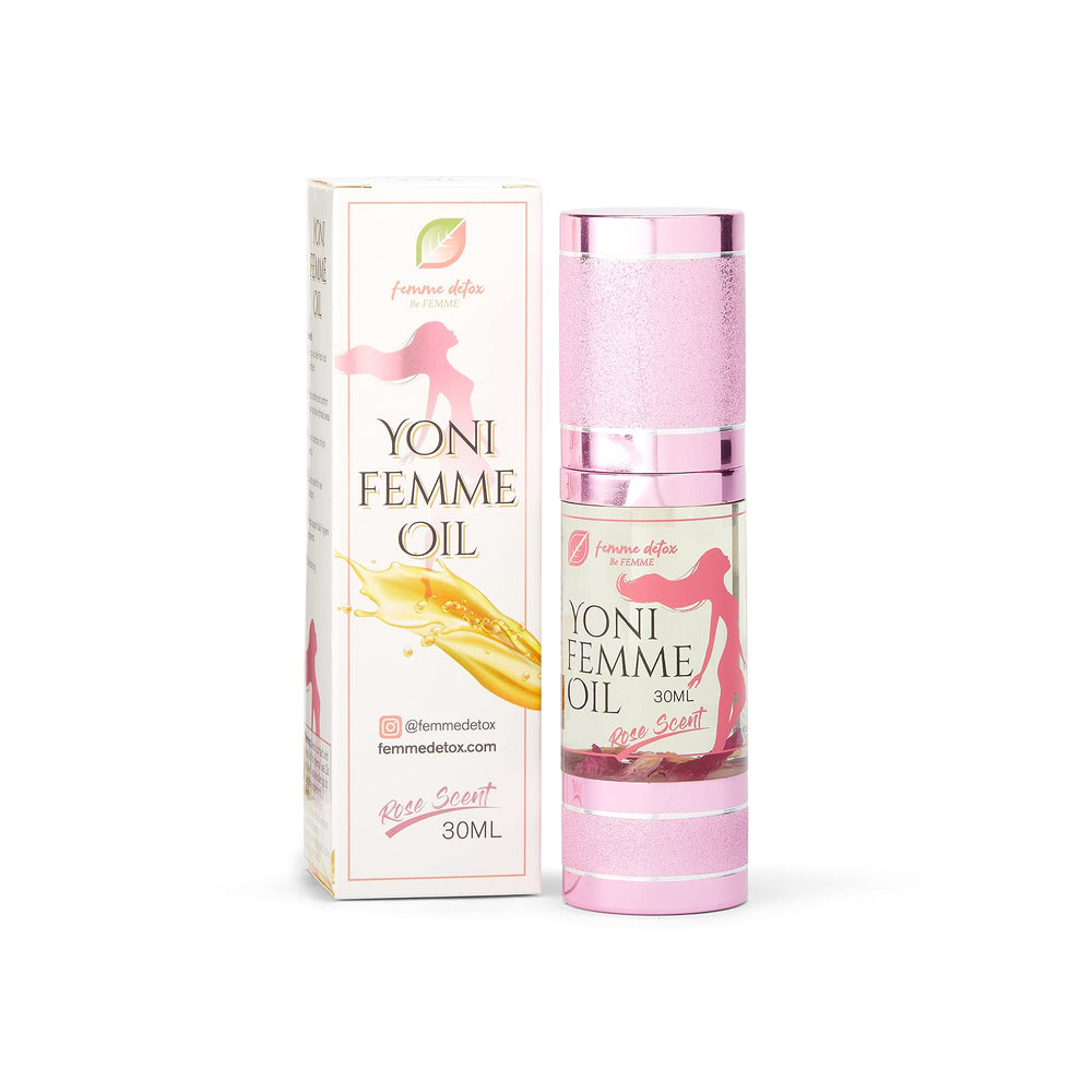 Bottle of Femme Detox Yoni Oil with rose oil