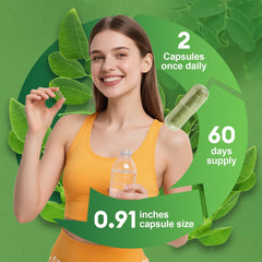 Product packaging and wellness setup for Femmetra Moringa Capsules