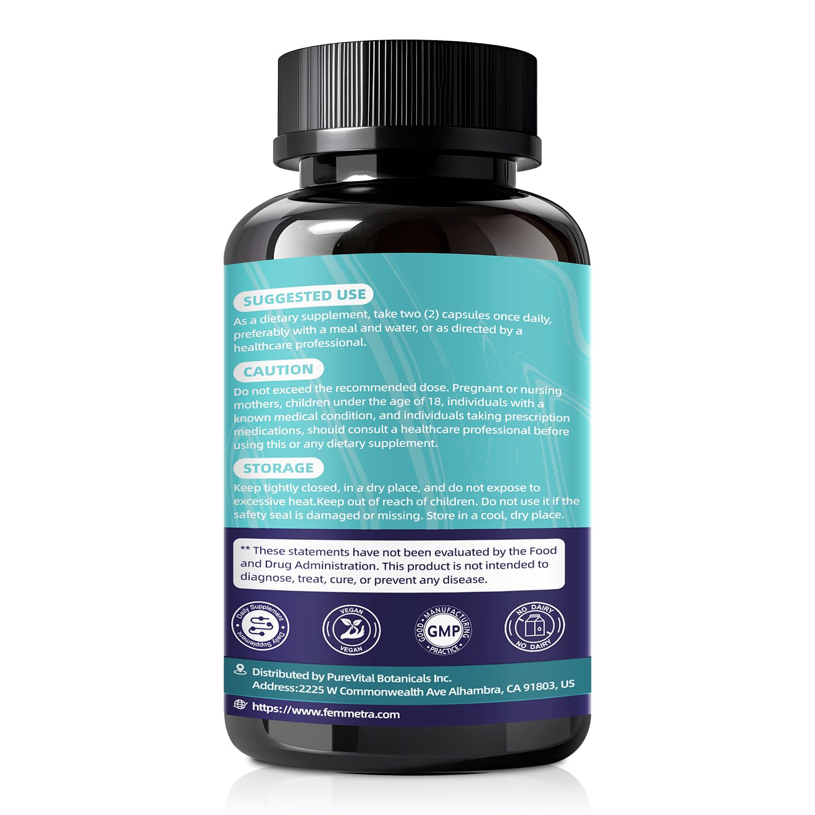 Femmetra NAC packaging: bottle and label