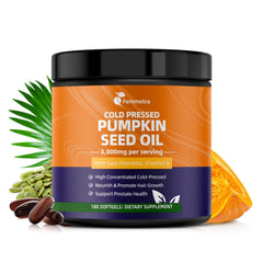 Front view of Femmetra Pumpkin Seed Oil with Saw Palmetto Capsules bottle