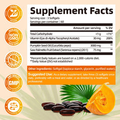 Close-up of Femmetra pumpkin seed oil and saw palmetto capsules bottle label