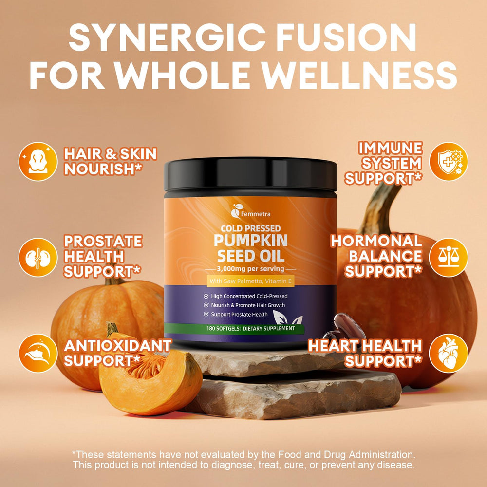 Label close-up for Femmetra pumpkin seed oil and saw palmetto capsules