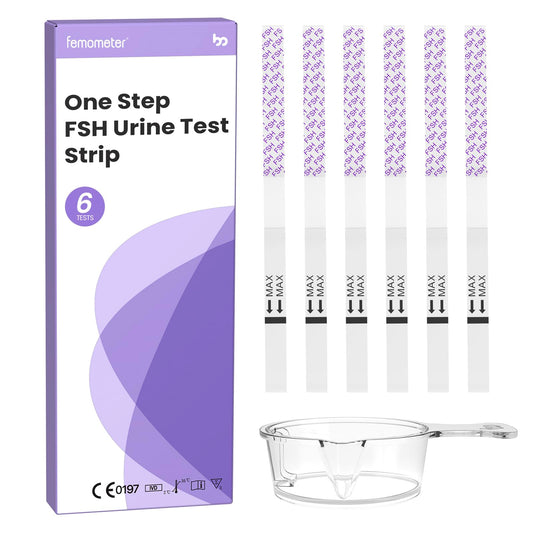 Packaging and contents of Femometer FSH menopause test kit