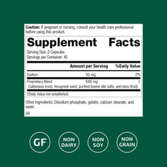 Close-up of Fen-Cho label highlighting gluten-free, non-dairy, non-soy features