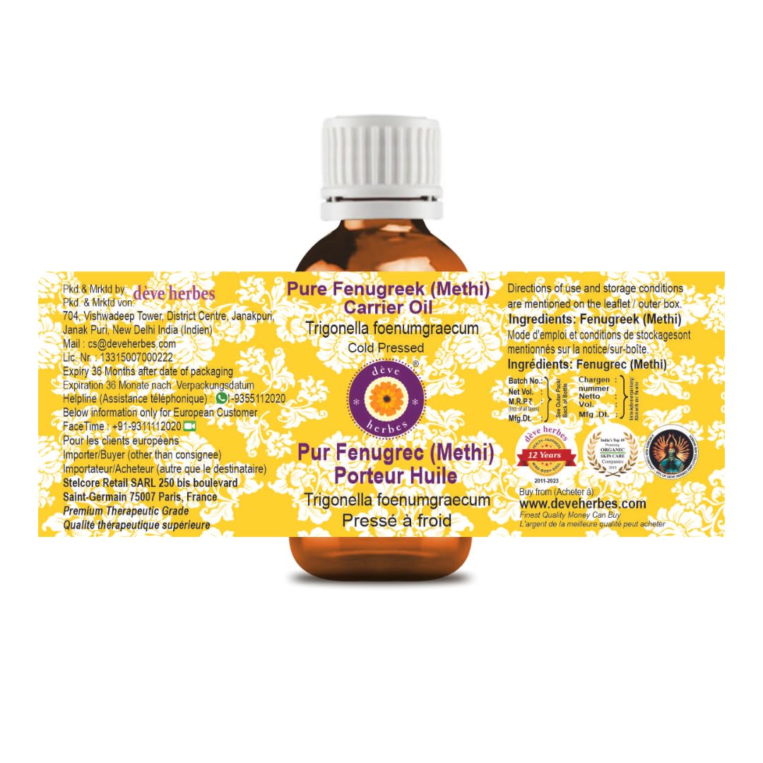 Fenugreek Carrier Oil therapeutic grade amber glass bottle close-up