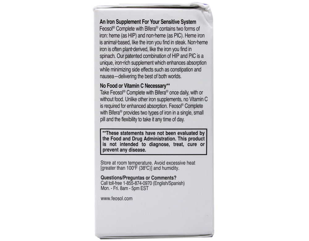 Front of Feosol Complete iron supplement packaging