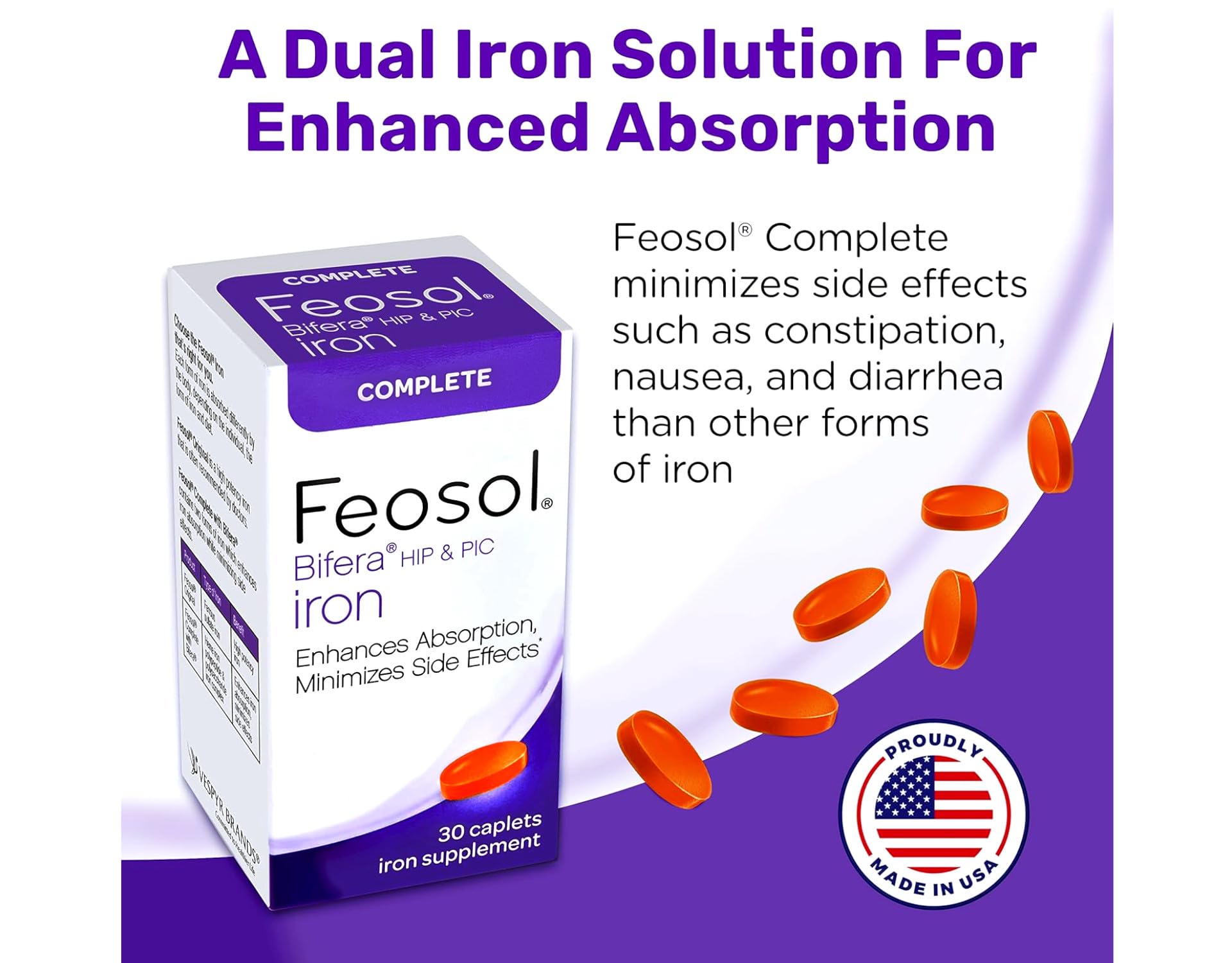 Made in USA label on Feosol Bifera packaging