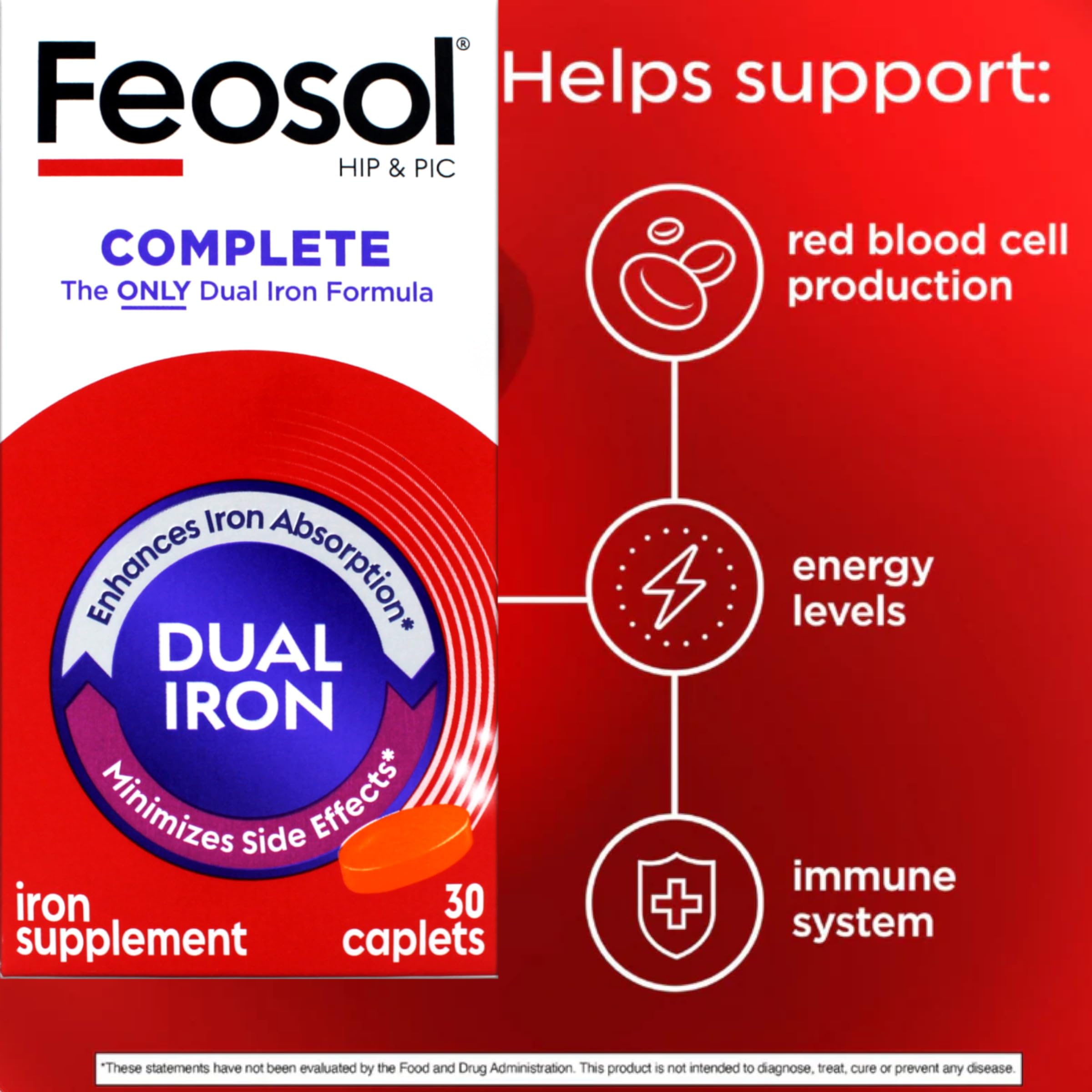 Feosol Complete Iron 3-bottle labels front view highlights trusted brand.