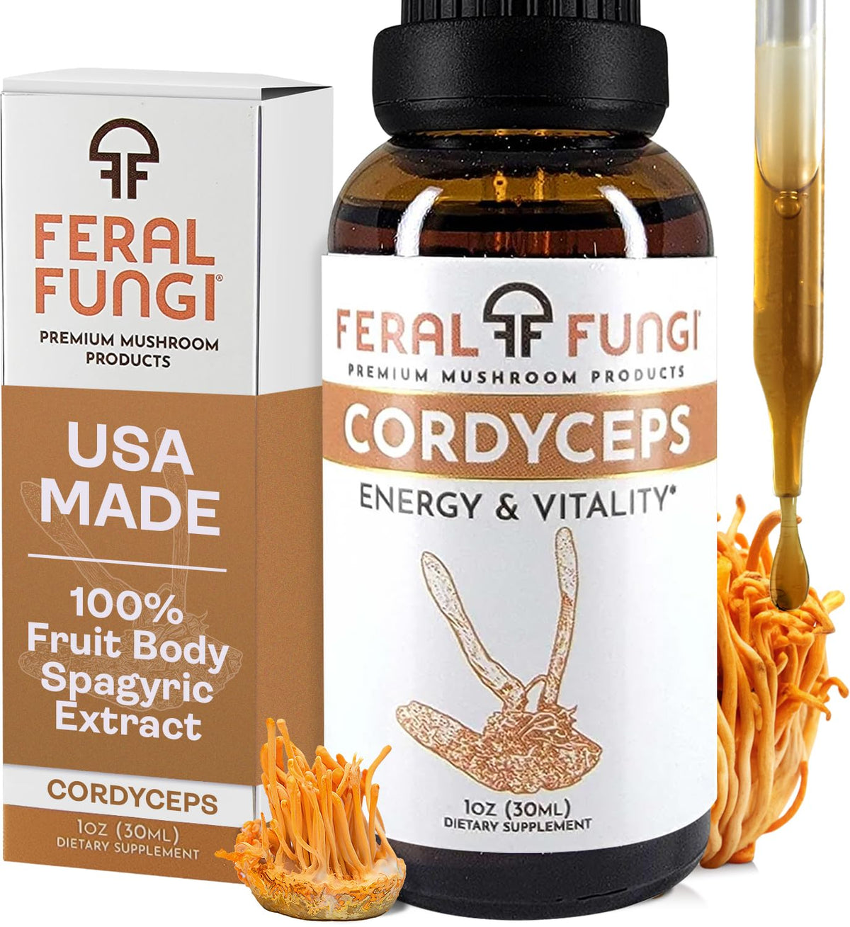 1 oz bottle of Feral Fungi Cordyceps tincture