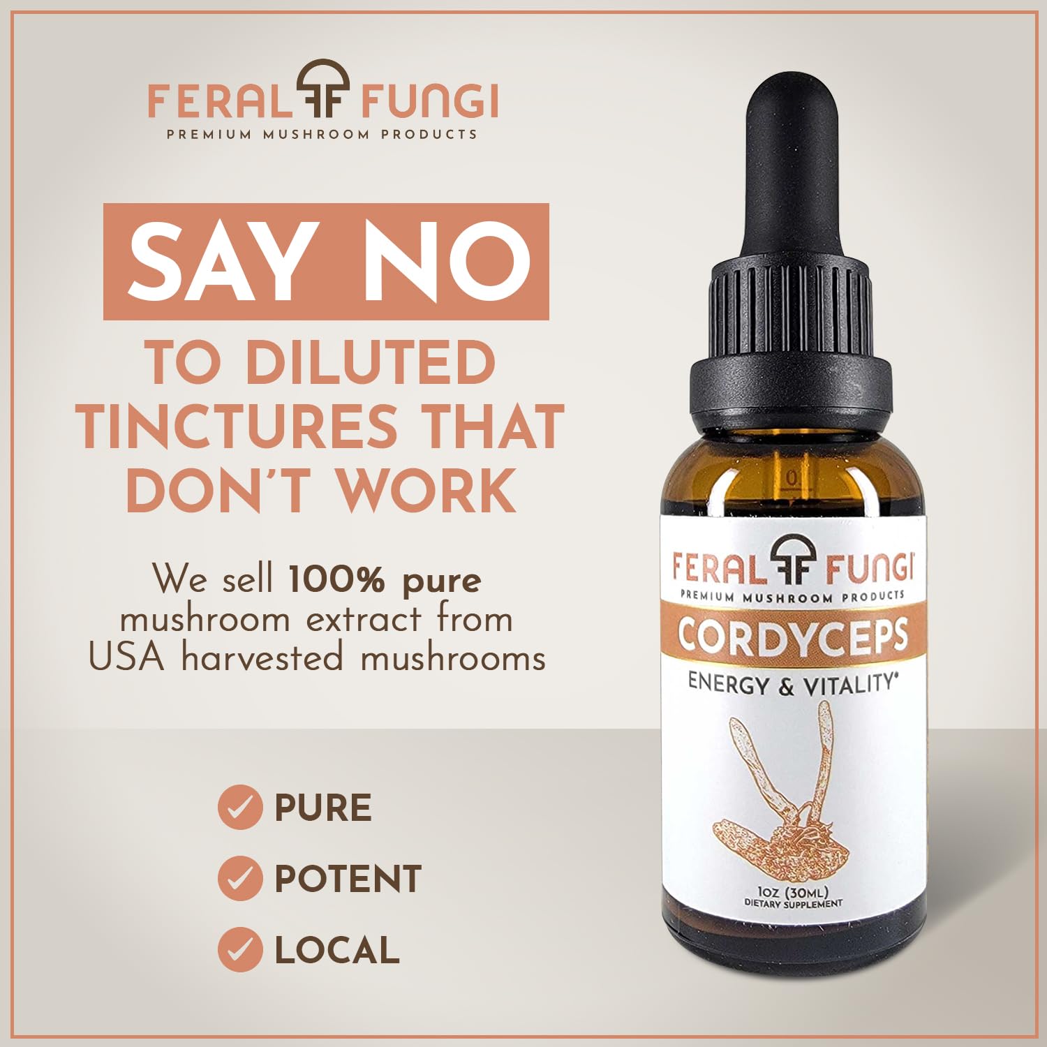Label artwork of Feral Fungi Cordyceps tincture