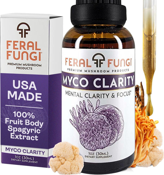 Feral Fungi Myco-Clarity tincture bottle, 1 oz