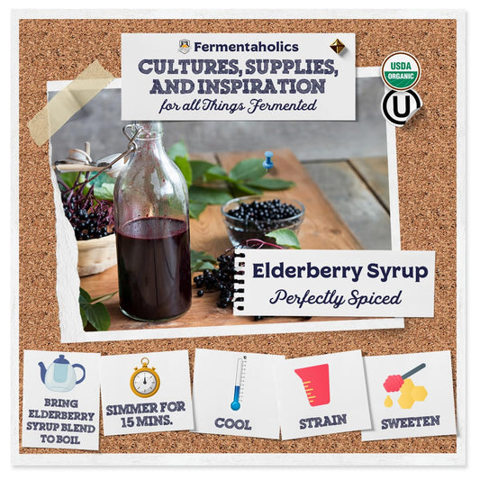 Elderberry syrup making kit components: honey, cheesecloth, and spice blend