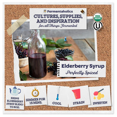 Elderberry syrup making kit components: honey, cheesecloth, and spice blend