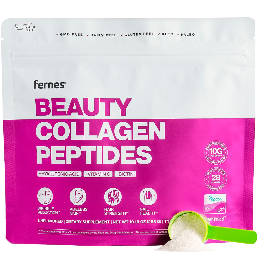 Front view of Fernes Beauty Bioactive Collagen Peptides for Women bottle (9.88 oz, unflavored).