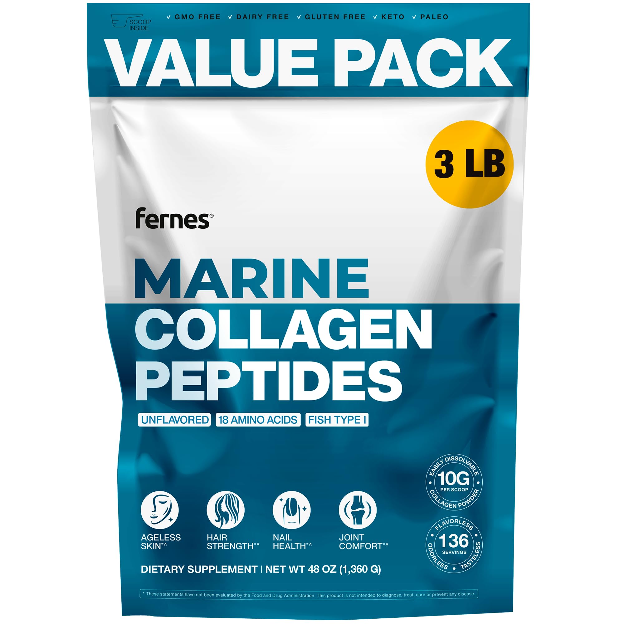 Fernes Marine Collagen Peptides bottle (3LB) label