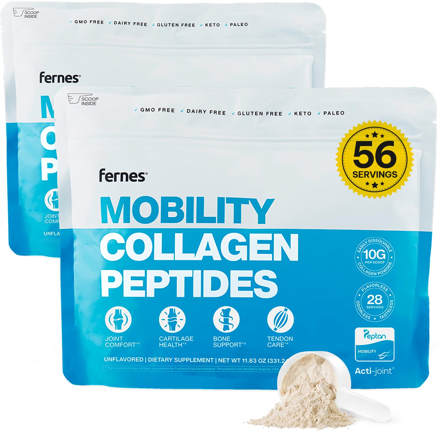 Fernes Mobility collagen powder tub front view signaling joint support potential.