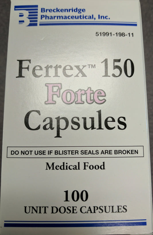 Ferrex 150 Forte capsules in a 100-count blister pack