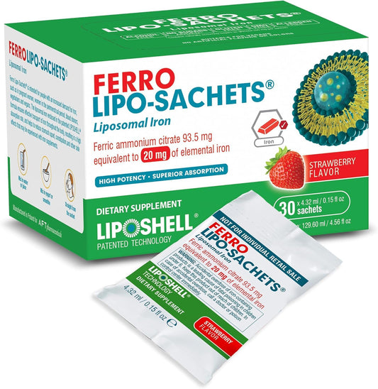 Ferro Lipo-Sachets packaging with liposomal iron gel packets