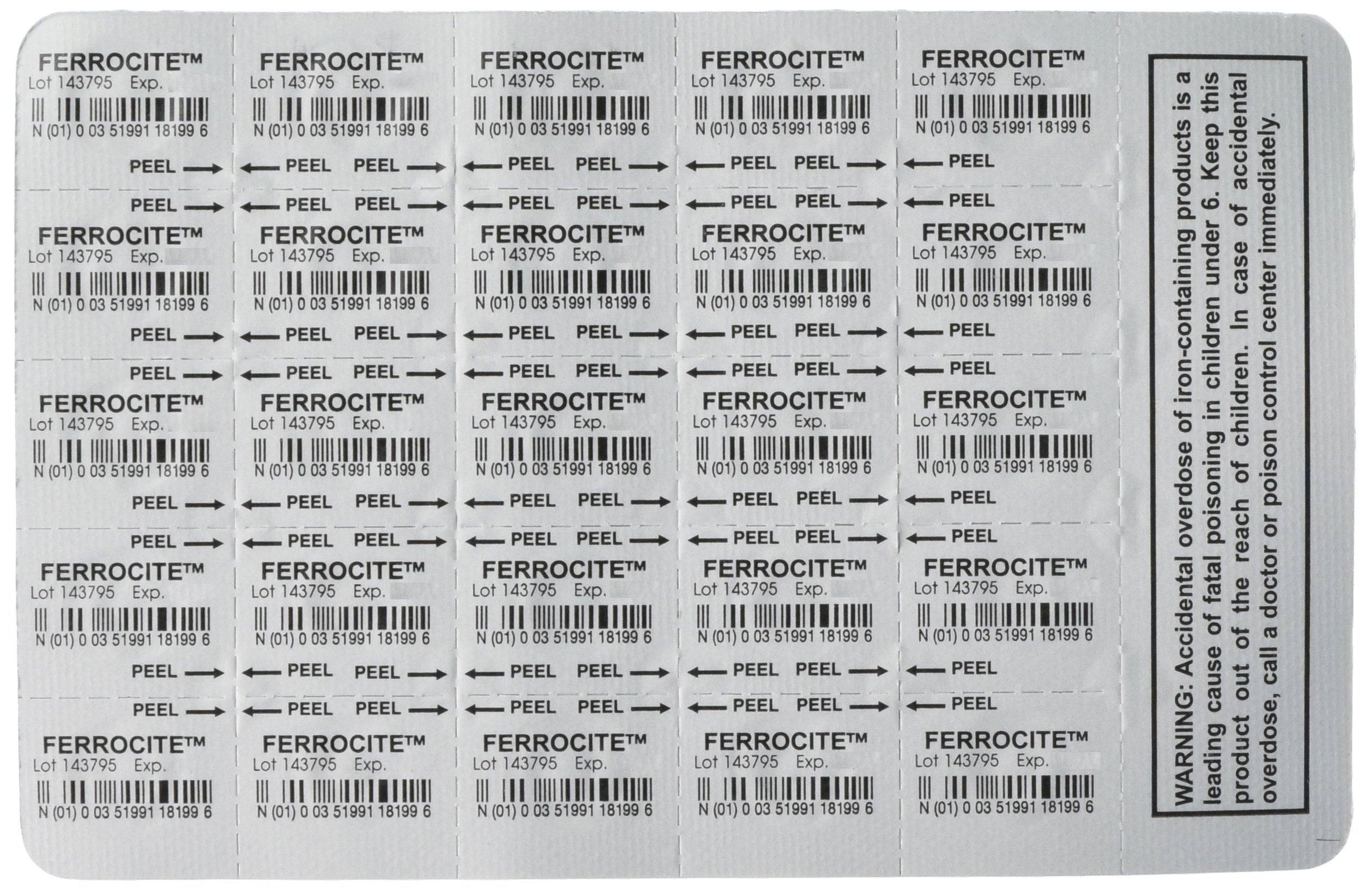 Ferrocite iron supplement blister card 1 with 25 tablets