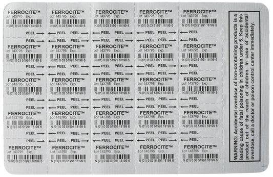 Ferrocite iron supplement blister card 1 with 25 tablets