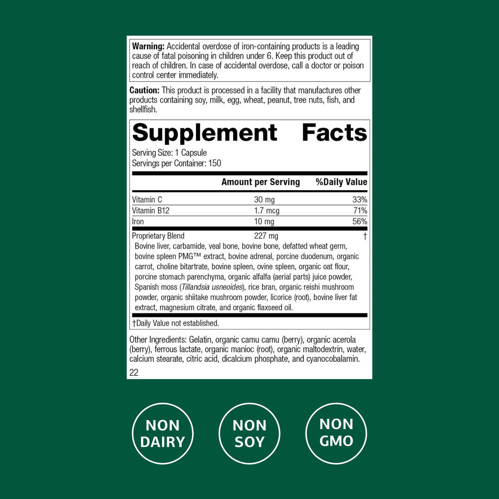 Graphic of blood health ingredients highlighting iron and B12