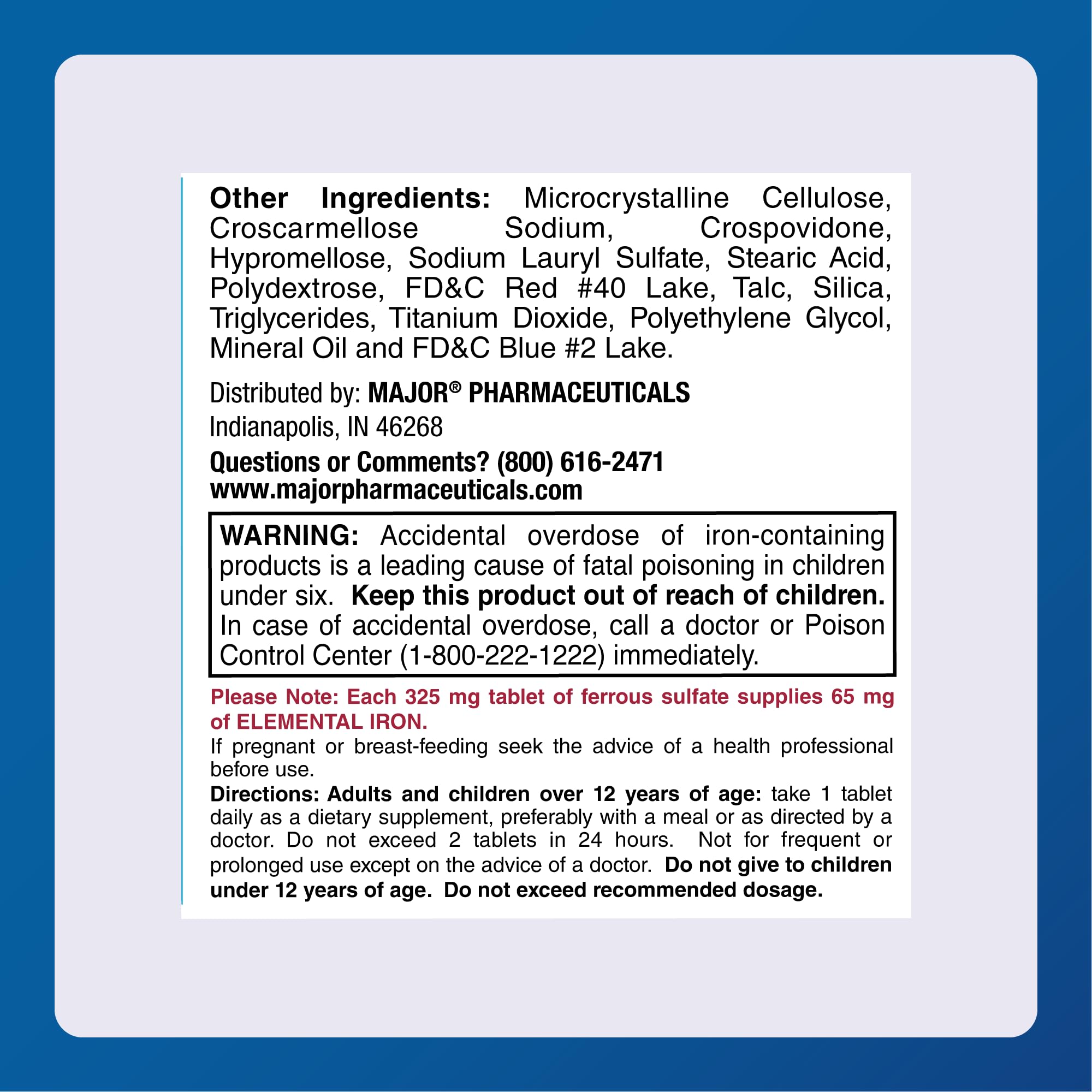 Major Pharmaceuticals branding on iron supplement packaging