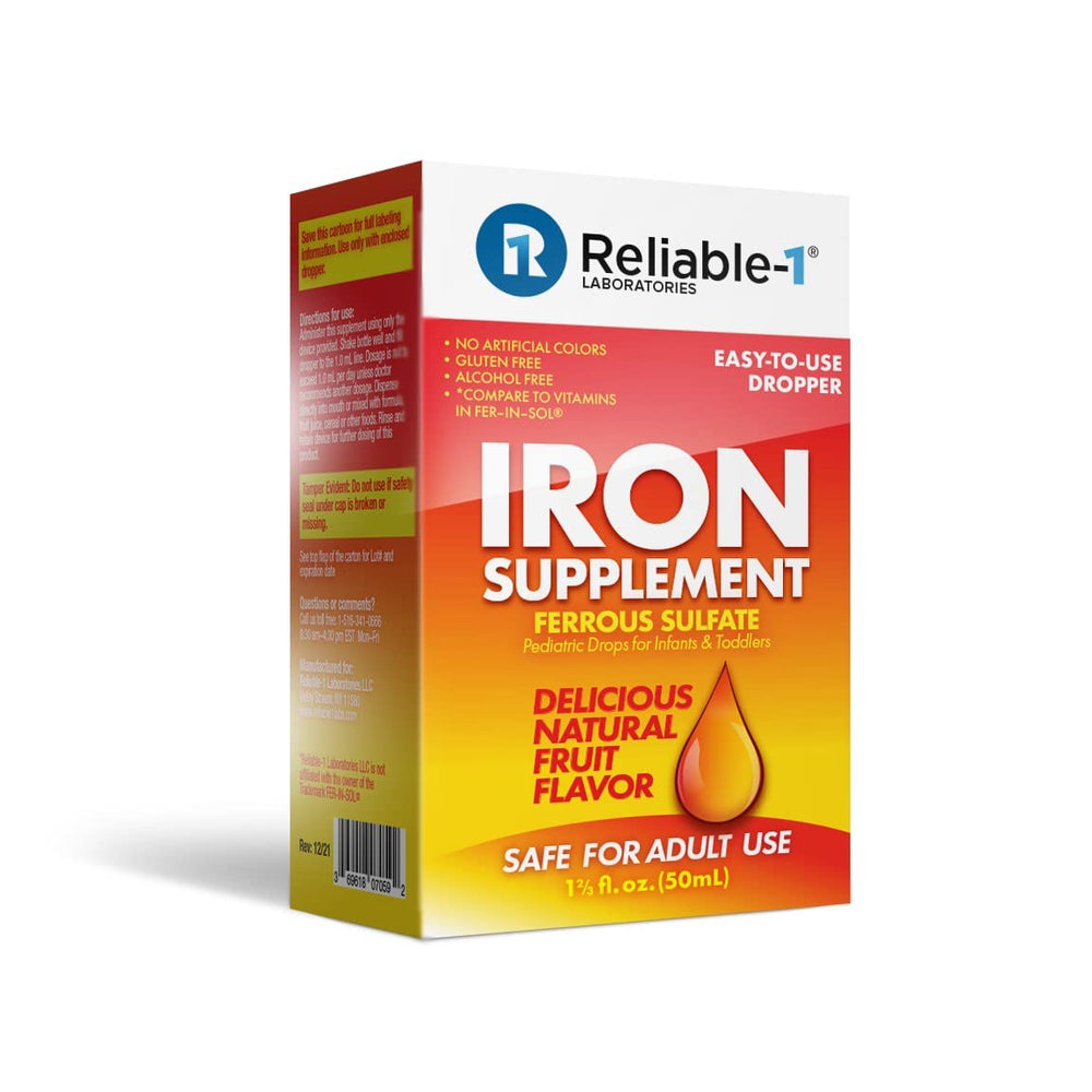 Nutrition label and packaging for ferrous sulfate pediatric drops