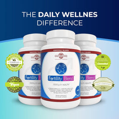 Fertility Blend 60 capsules pack on shelf, highlighting convenient monthly fertility routine.