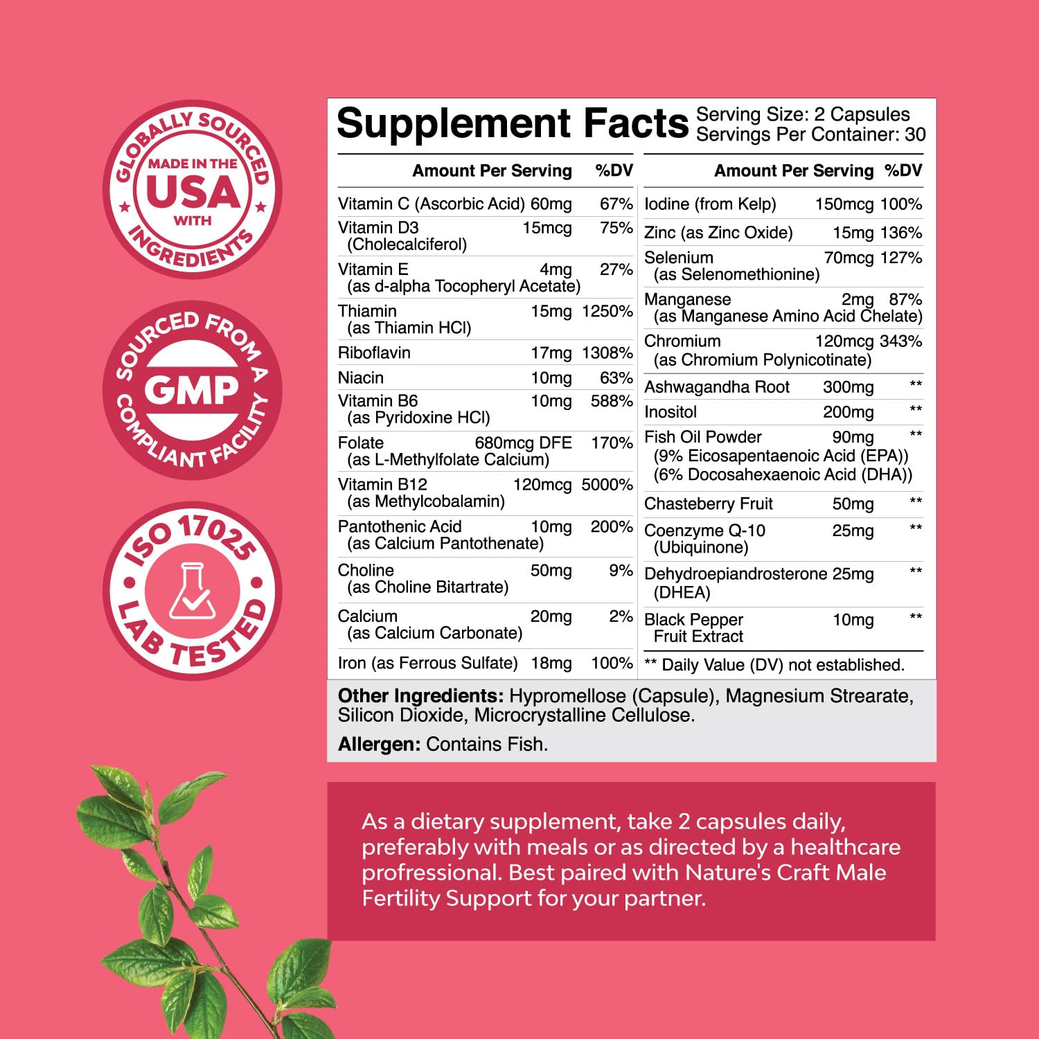 Close-up of prenatal vitamins bottle and capsules