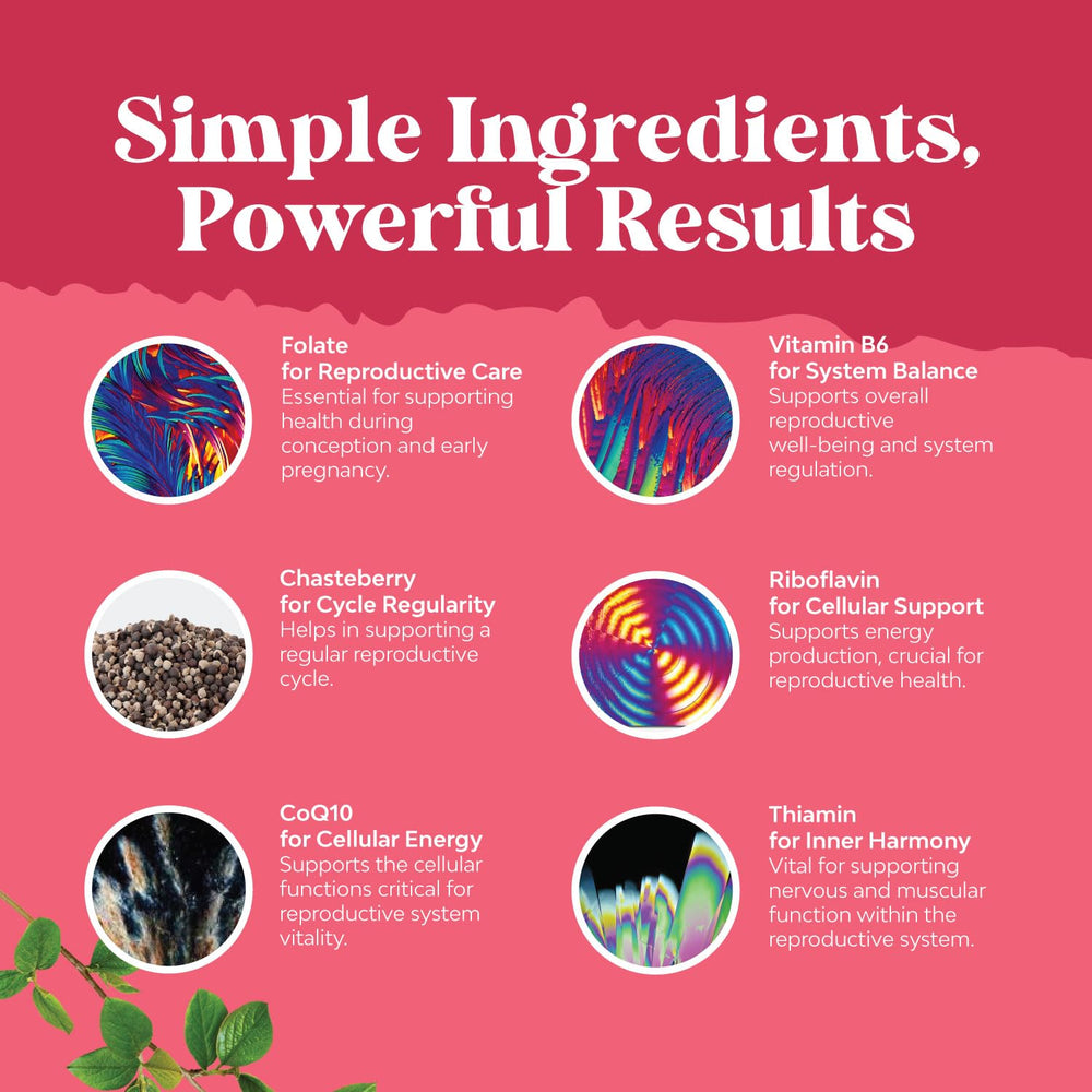 Infographic highlighting DHEA, DHA, and CoQ10 for fertility
