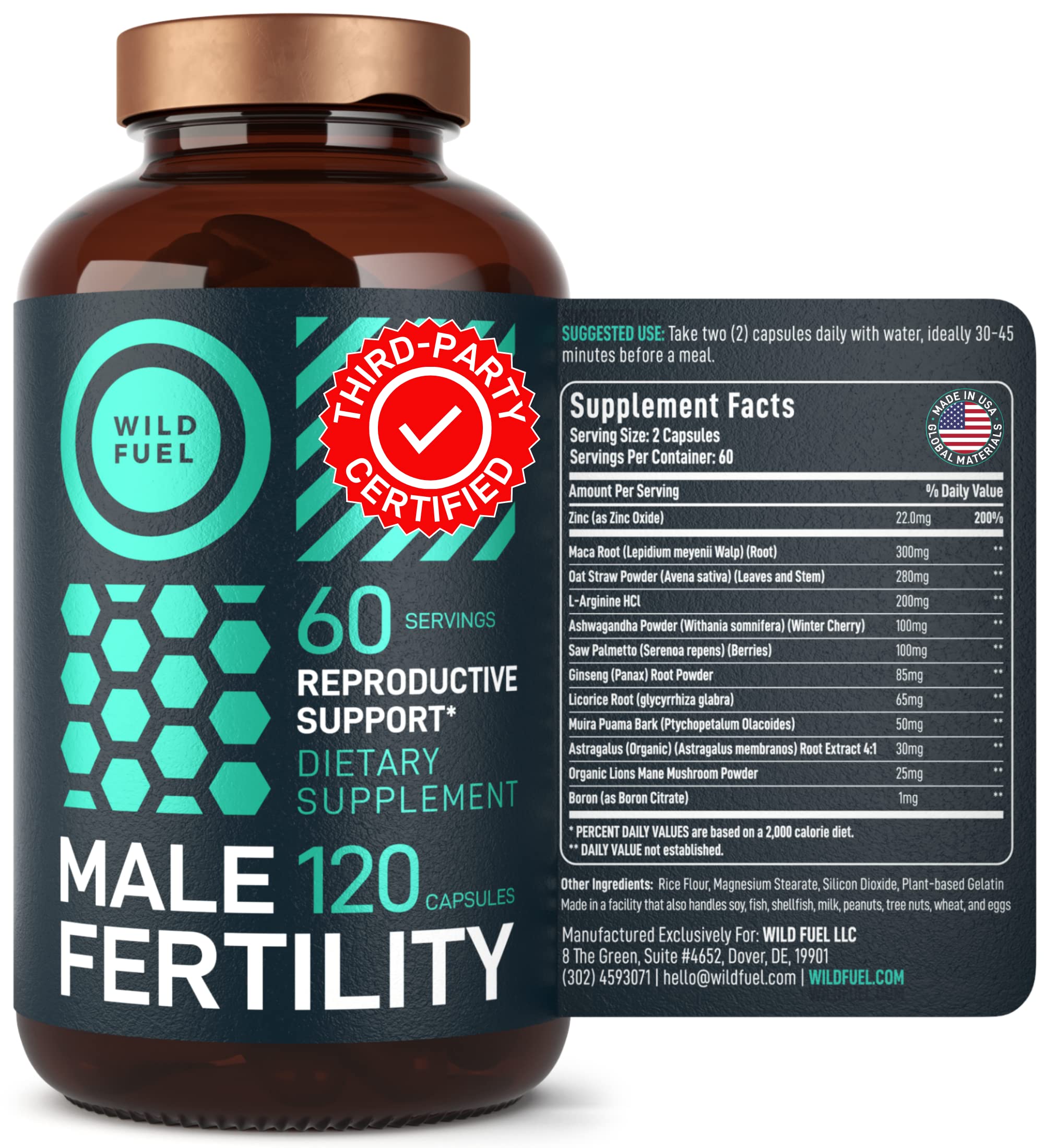 Nutritional highlights: zinc, maca root, saw palmetto, L-Arginine
