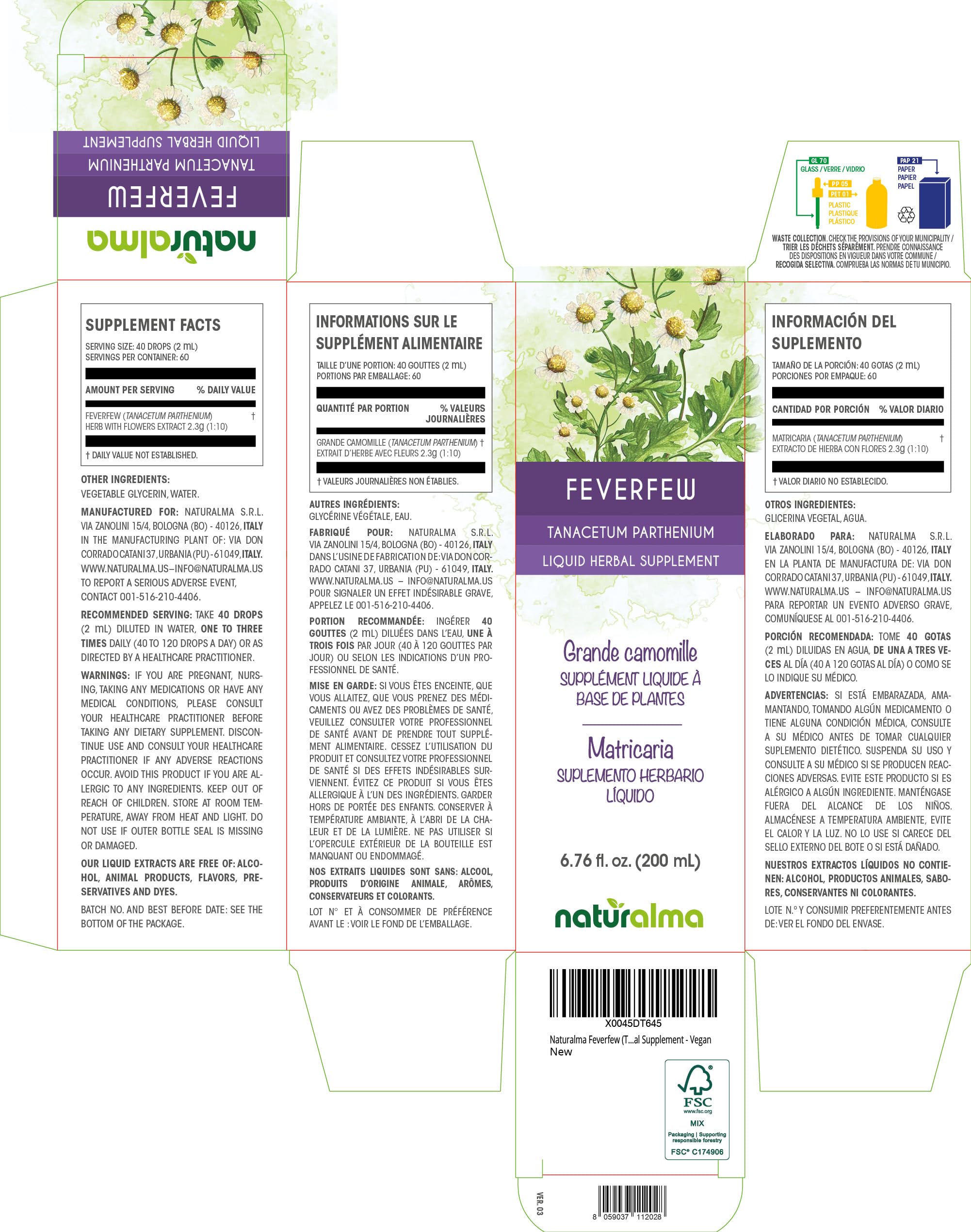 Feverfew herb with flowers liquid extract 1:10 concentration