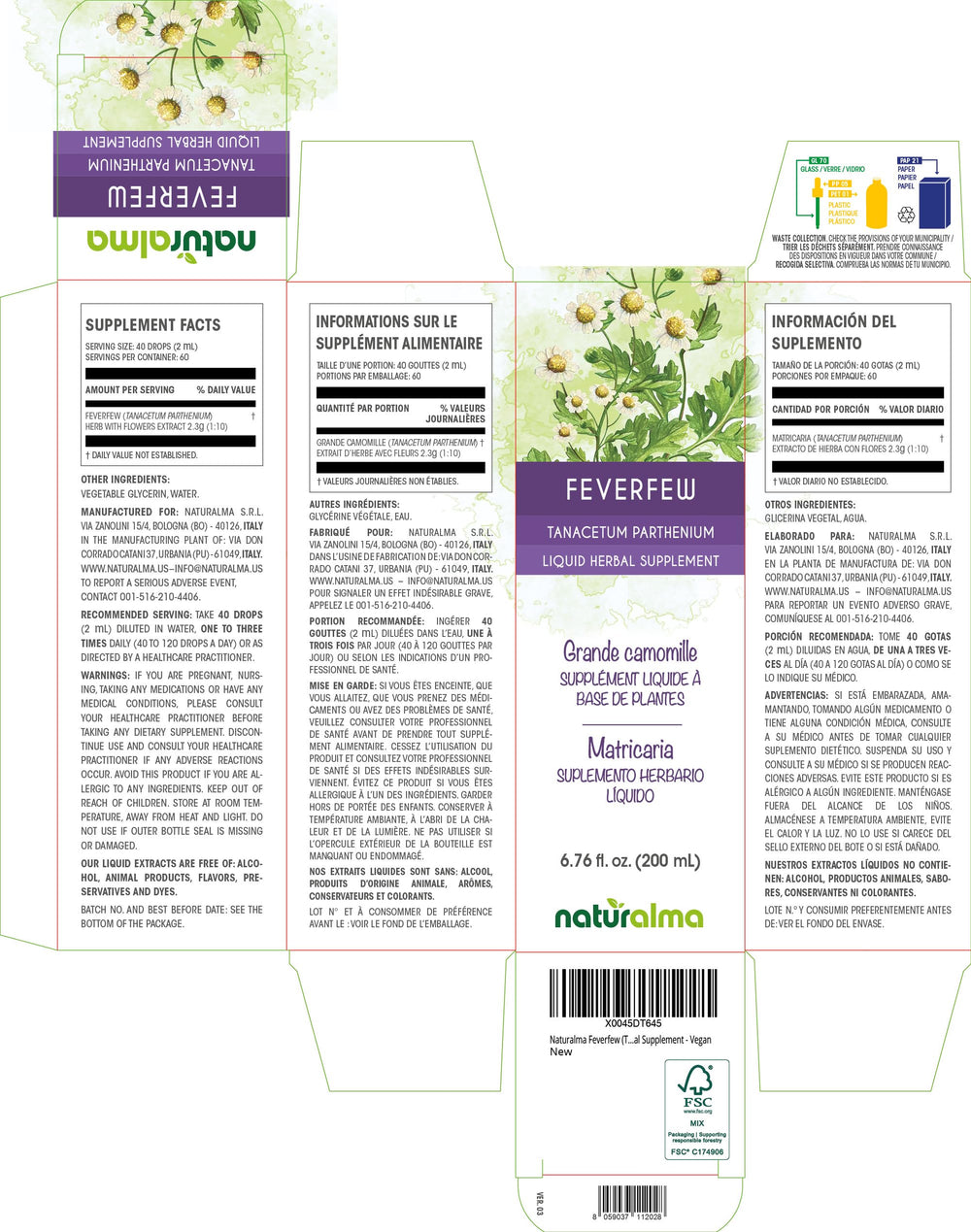 Feverfew herb with flowers liquid extract 1:10 concentration