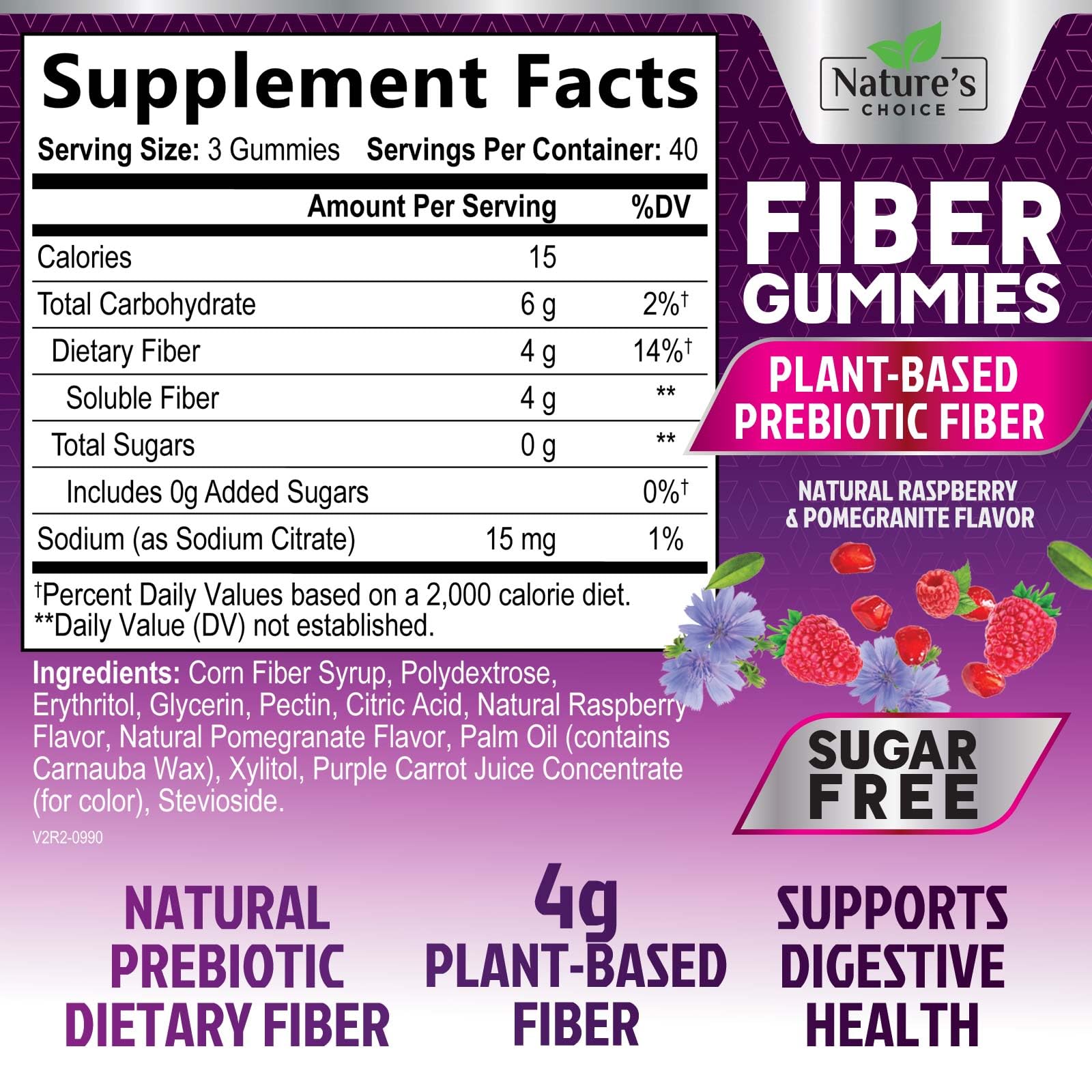 Angle view of Fiber Gummies 4g Sugar-Free bottle with label