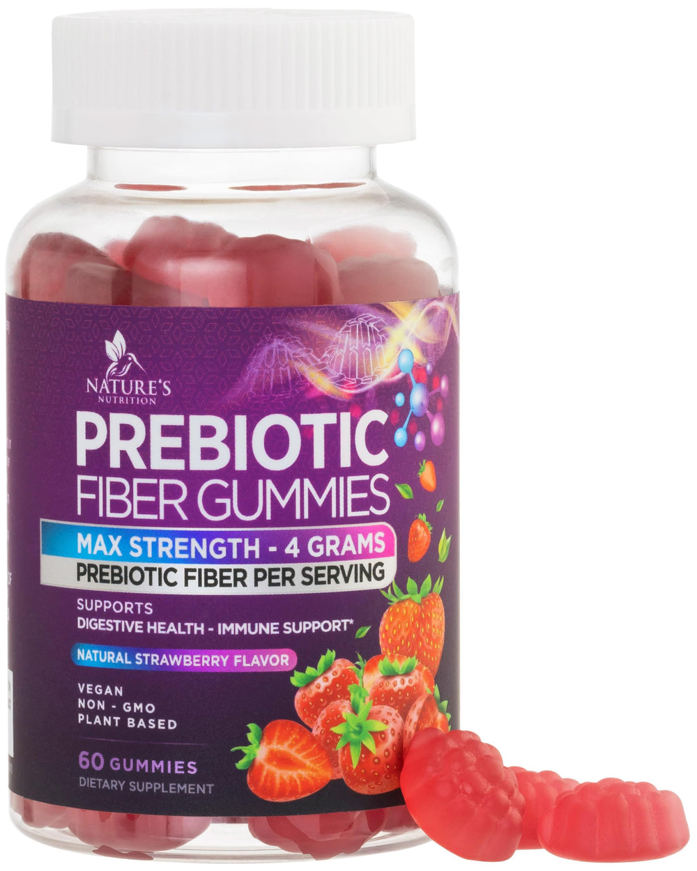 Front view of Fiber Gummies for Adults bottle with 60 gummies