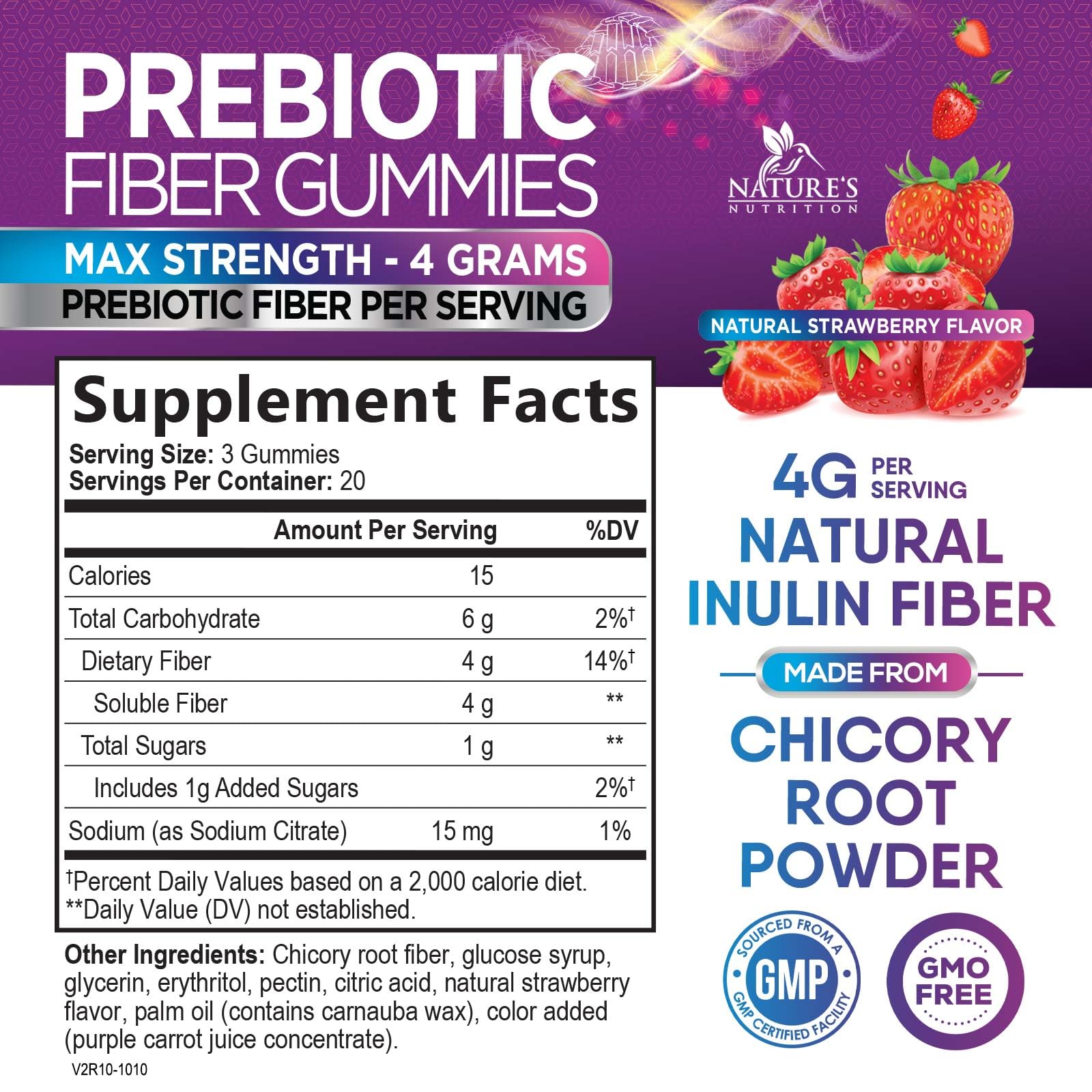 Close-up of orange flavored soluble fiber gummy