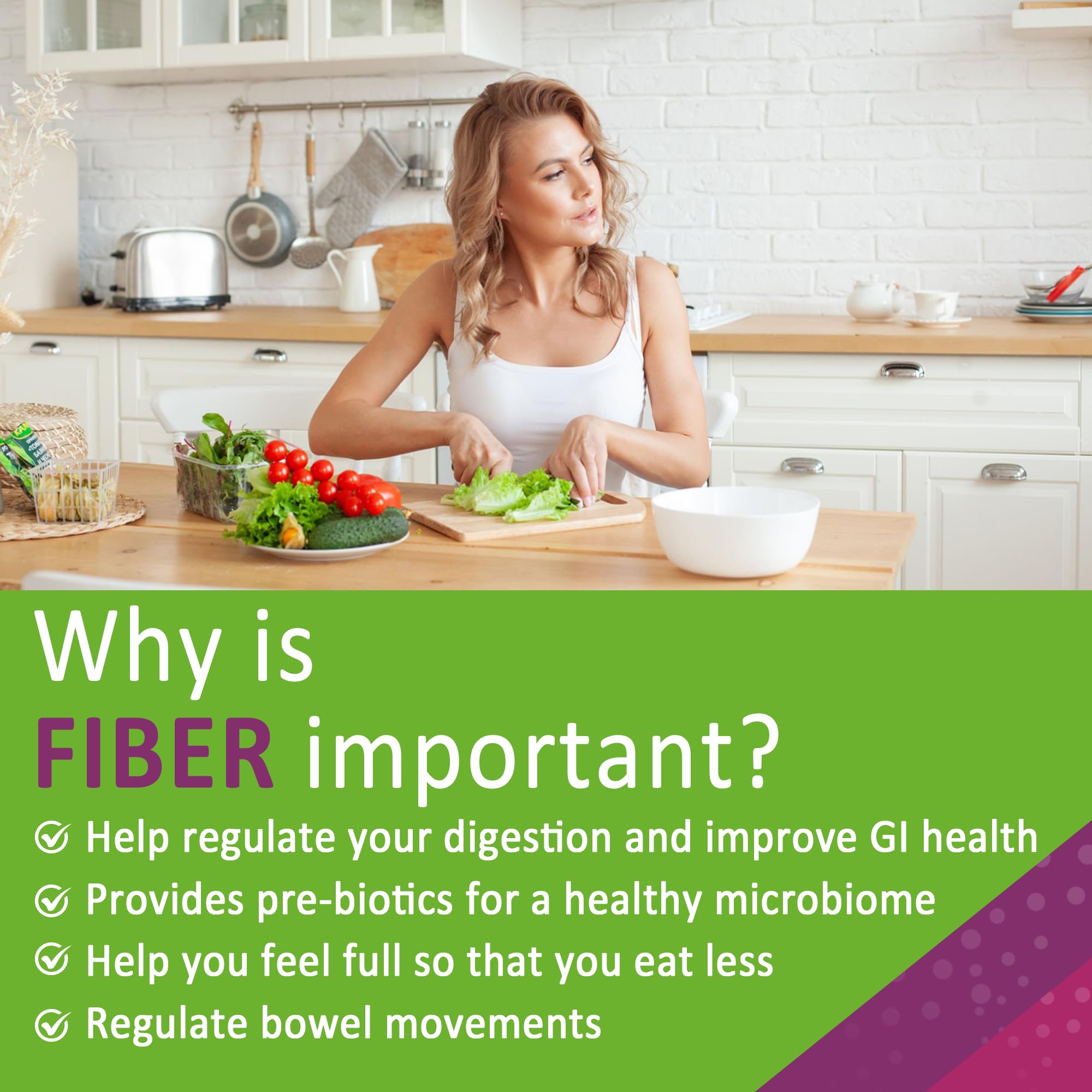 Gummy bottle showing 10g fiber per serving and probiotic label