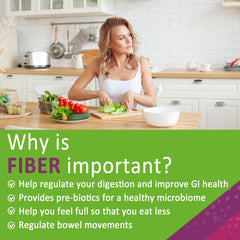 Gummy bottle showing 10g fiber per serving and probiotic label