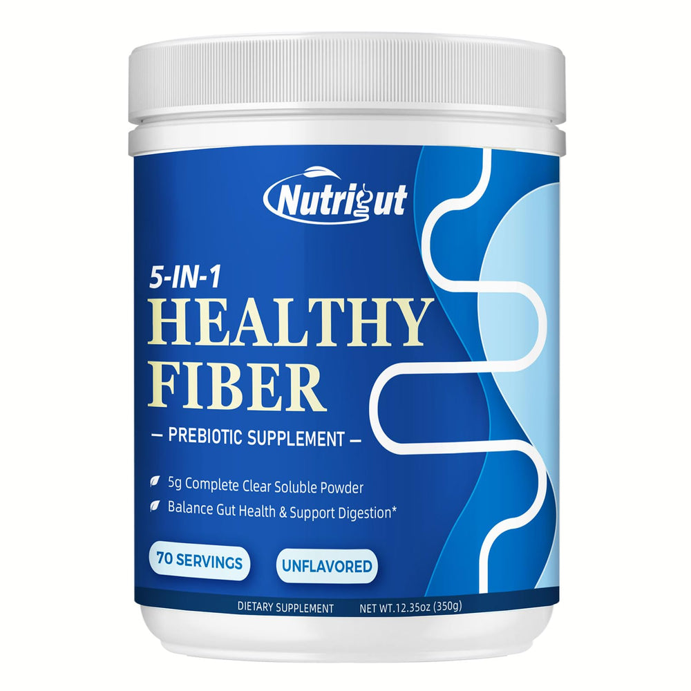 Front of Fiber Supplement bottle packaging highlighting prebiotic powder