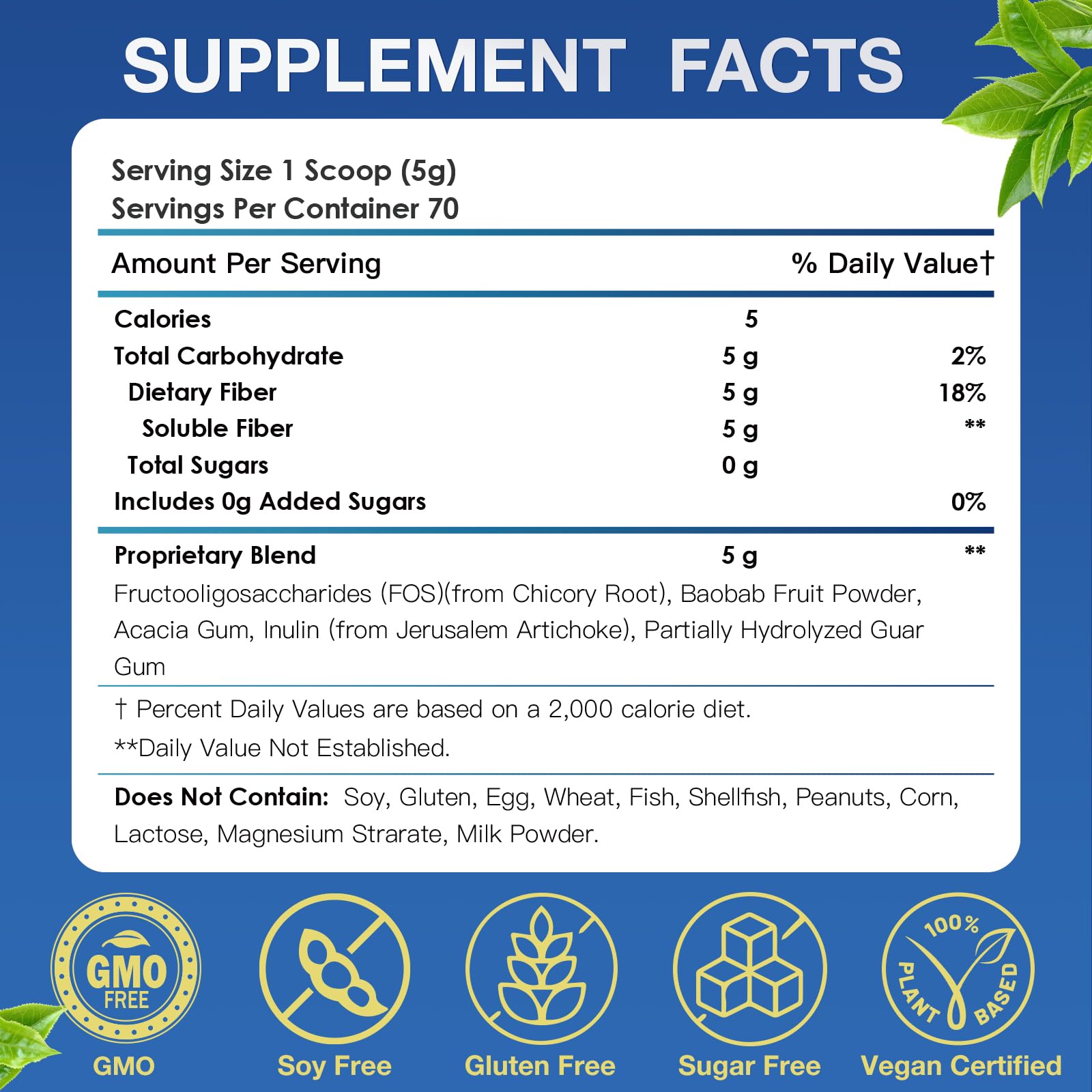 Packaging with gluten-free, sugar-free, vegan, unflavored labels