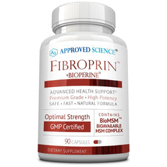 Approved Science Fibroprin bottle with 90 capsules on a white background