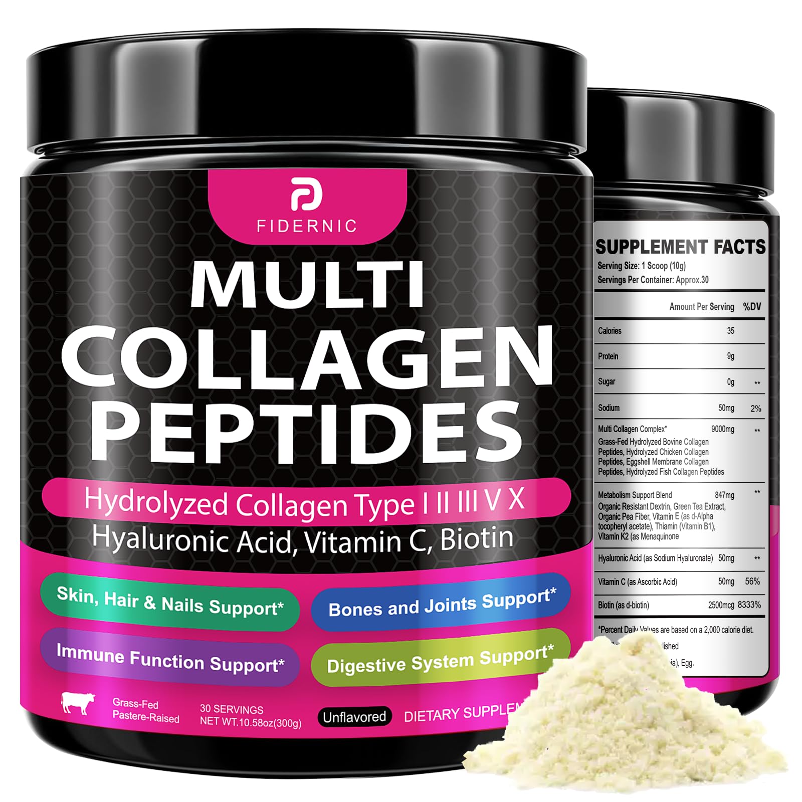 FIDERNIC Multi Collagen Powder tub with scoop