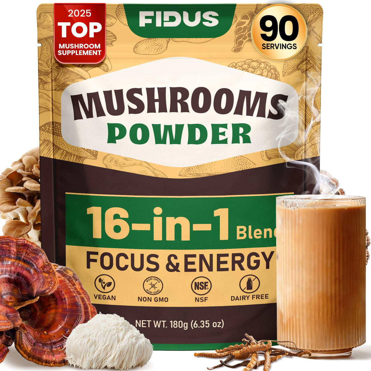 Fidus 16 Mushroom Powder pouch front view