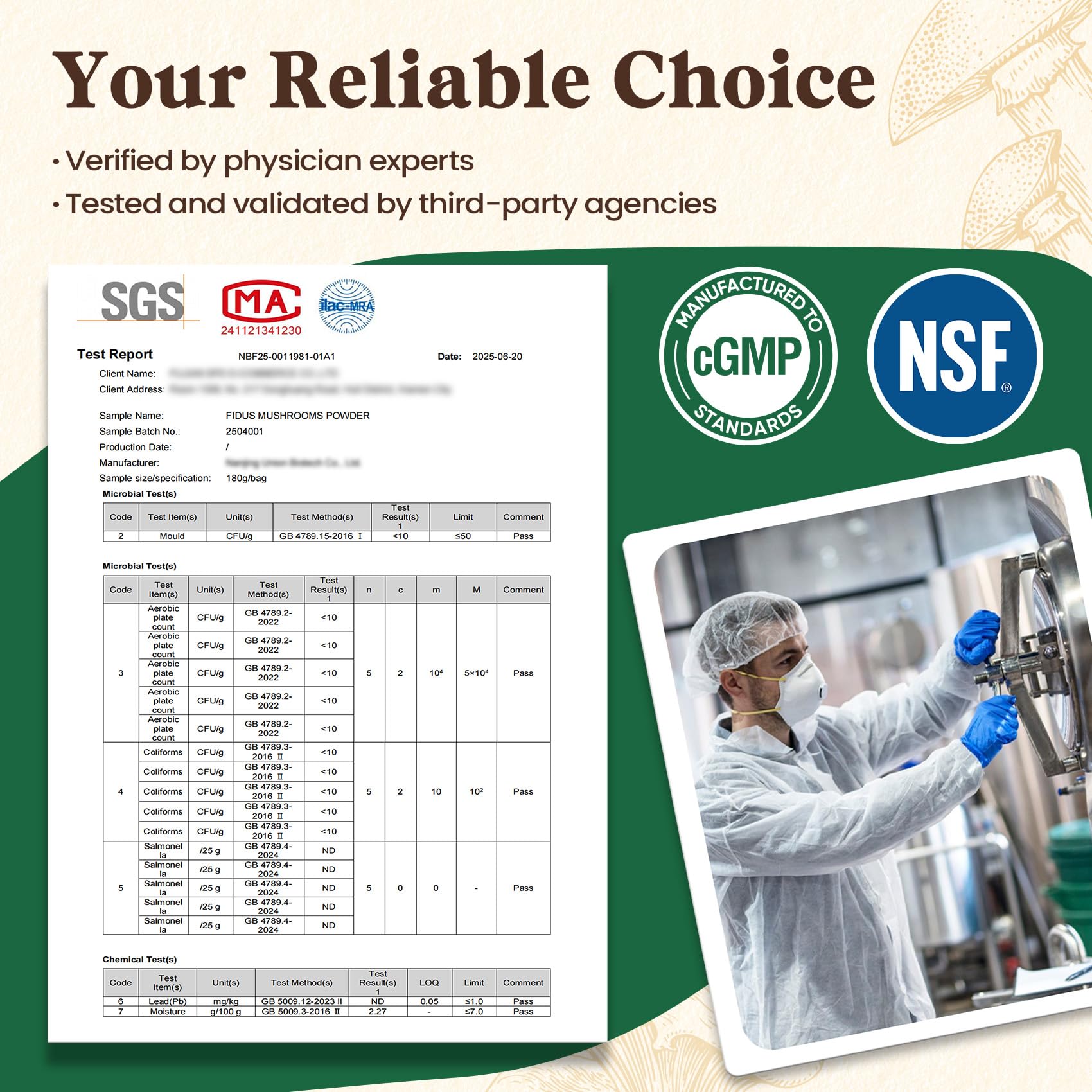 Third-party testing badge on packaging